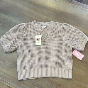 entro Cream Textured Puff-Sleeve Knit Scoop-Neck Sweater